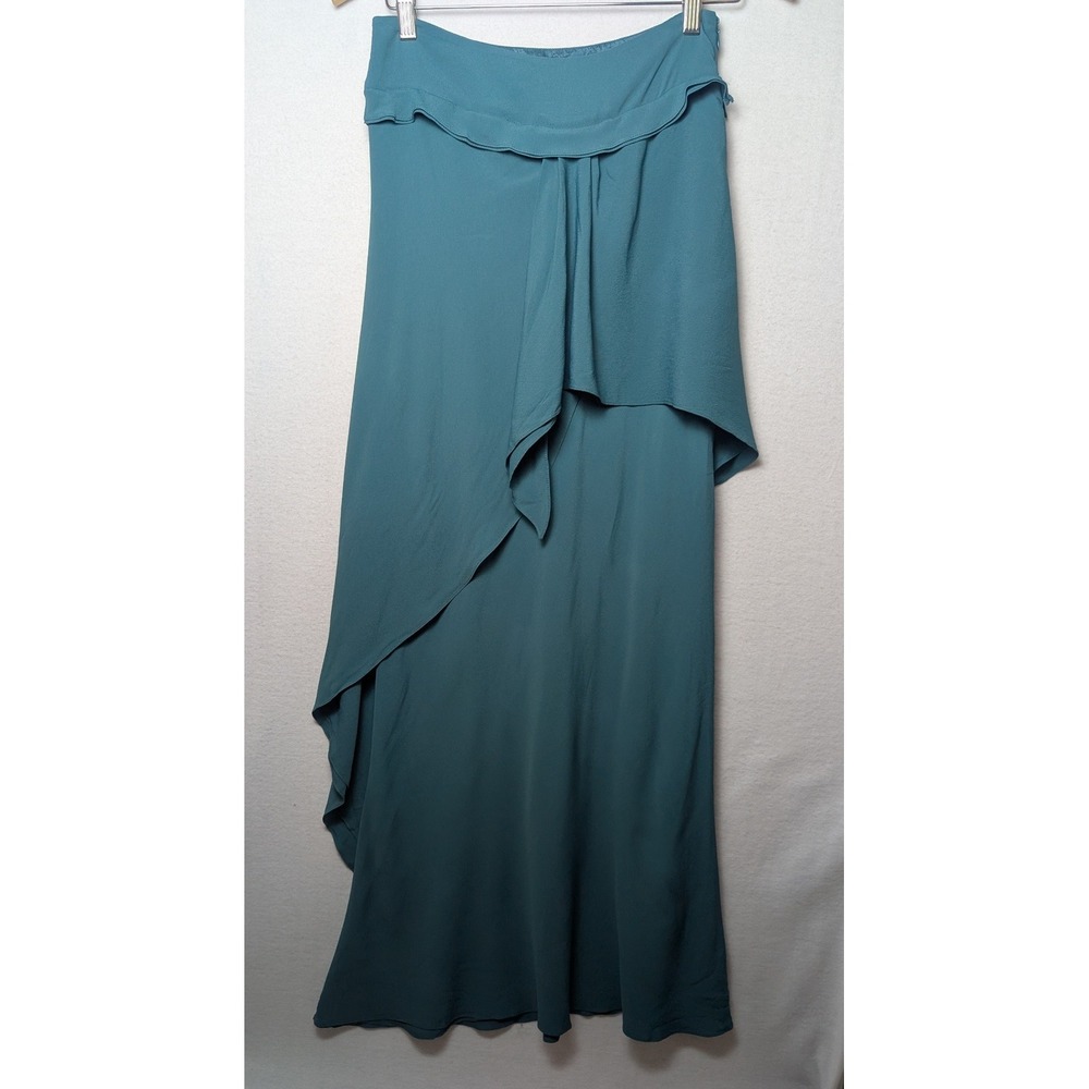 Vintage 90s Philosophy Alberta Ferretti teal silk draped asymmetric skirt 4